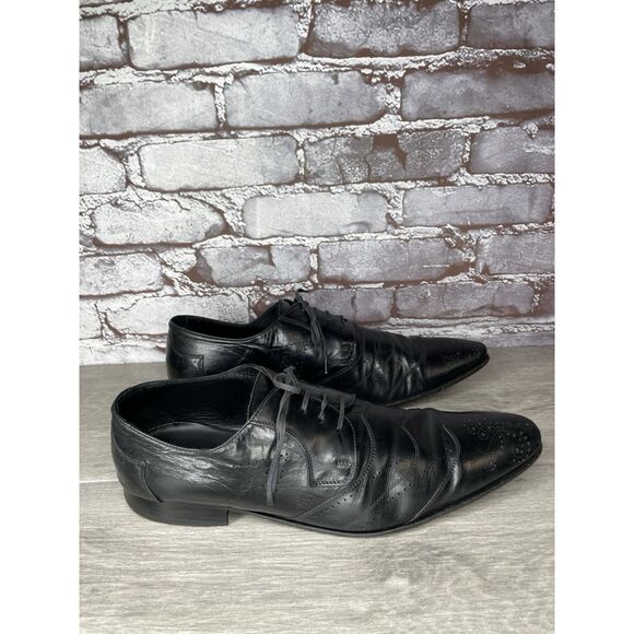Kalena’s Black Leather Double Wingtip Lace Up Italy Dress Shoes Men 43EU/10M US